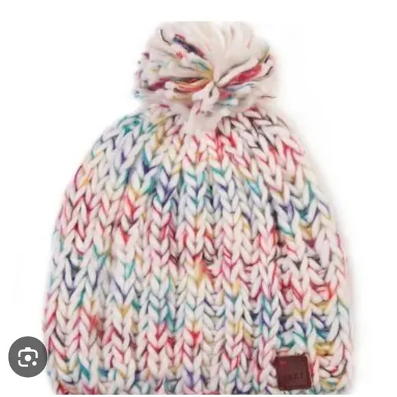 New, Roxy Multi Colored Beanie With Pom-Pom. Firm On Price - Picture 2 of 10